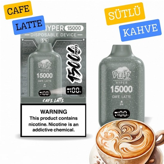 Pufftech Hyper 15000 Puff Bar %5 Nikotin Cafe Latte